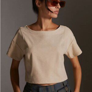 Anthropologie Pilcro Faux Suede Tee Size Large Beige Cropped Top
